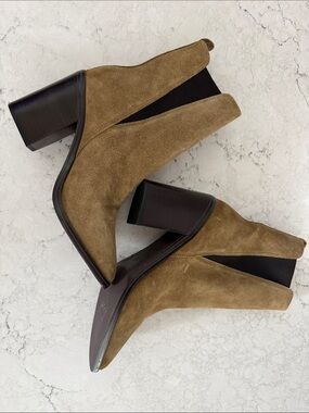 NWOT Marc Fisher Pointed Suede Chelsea Booties in Olive
